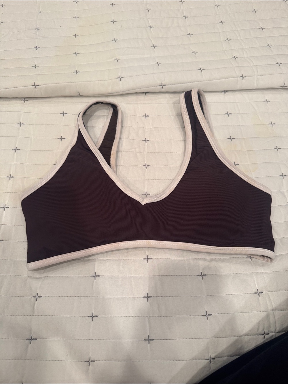 Wireless Sports Bralette in Dark Brown with Cream Trim